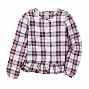 Lucky Brand Girls 6 6x Parker Plaid Peplum Long Sleeve Top White Navy NWT